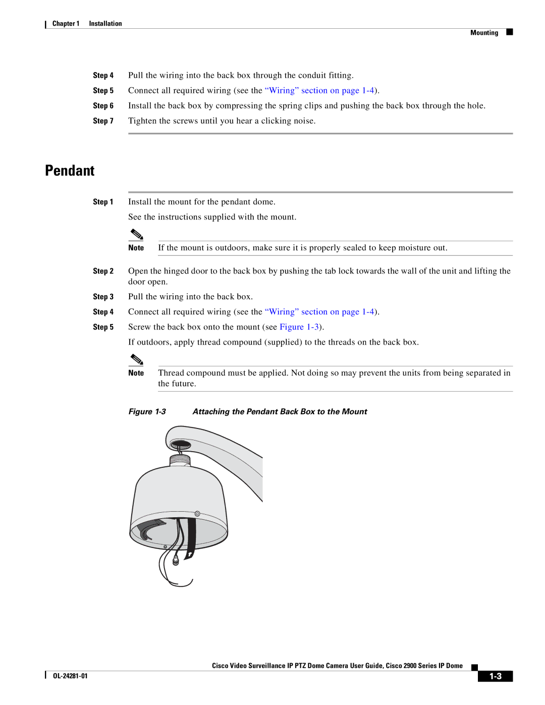 Cisco Systems 2900, OL-24281-01 manual Attaching the Pendant Back Box to the Mount 