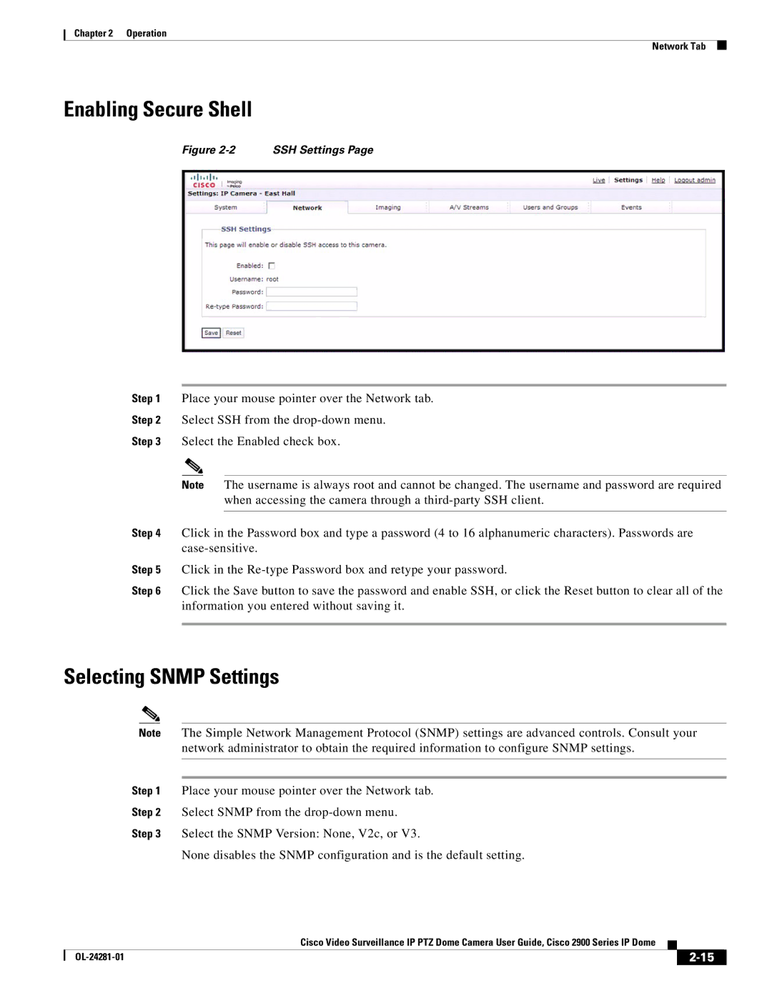 Cisco Systems 2900, OL-24281-01 manual Enabling Secure Shell, Selecting Snmp Settings 