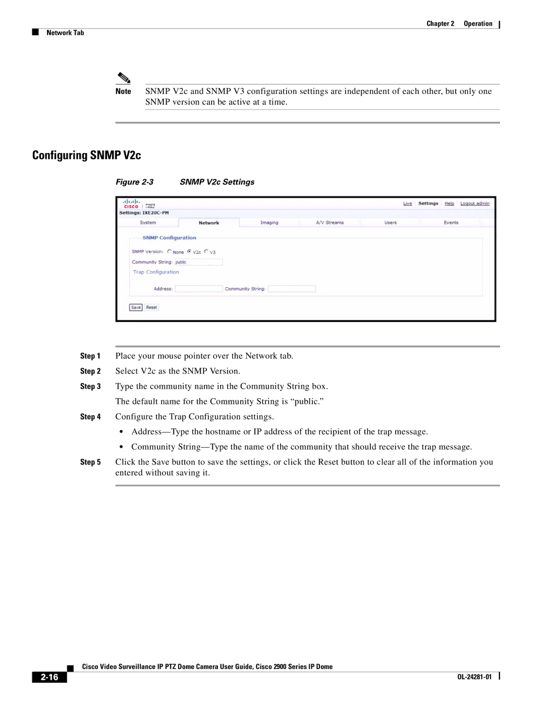 Cisco Systems OL-24281-01, 2900 manual Configuring Snmp V2c, Snmp V2c Settings 