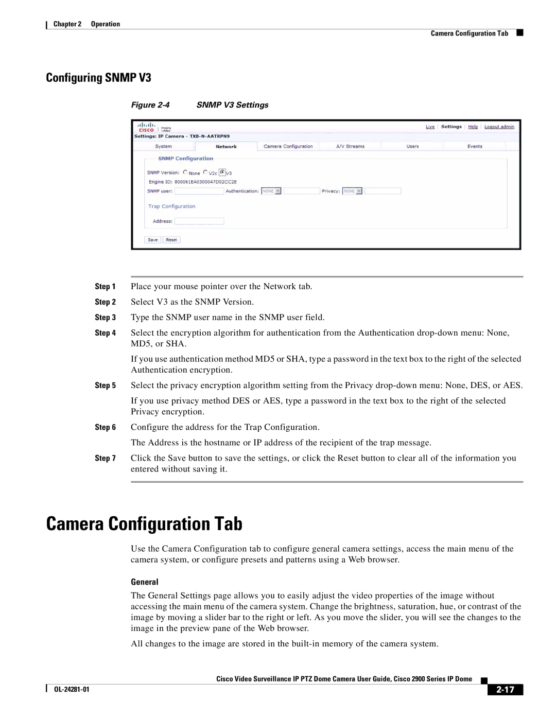 Cisco Systems 2900, OL-24281-01 manual Camera Configuration Tab, Configuring Snmp, General 