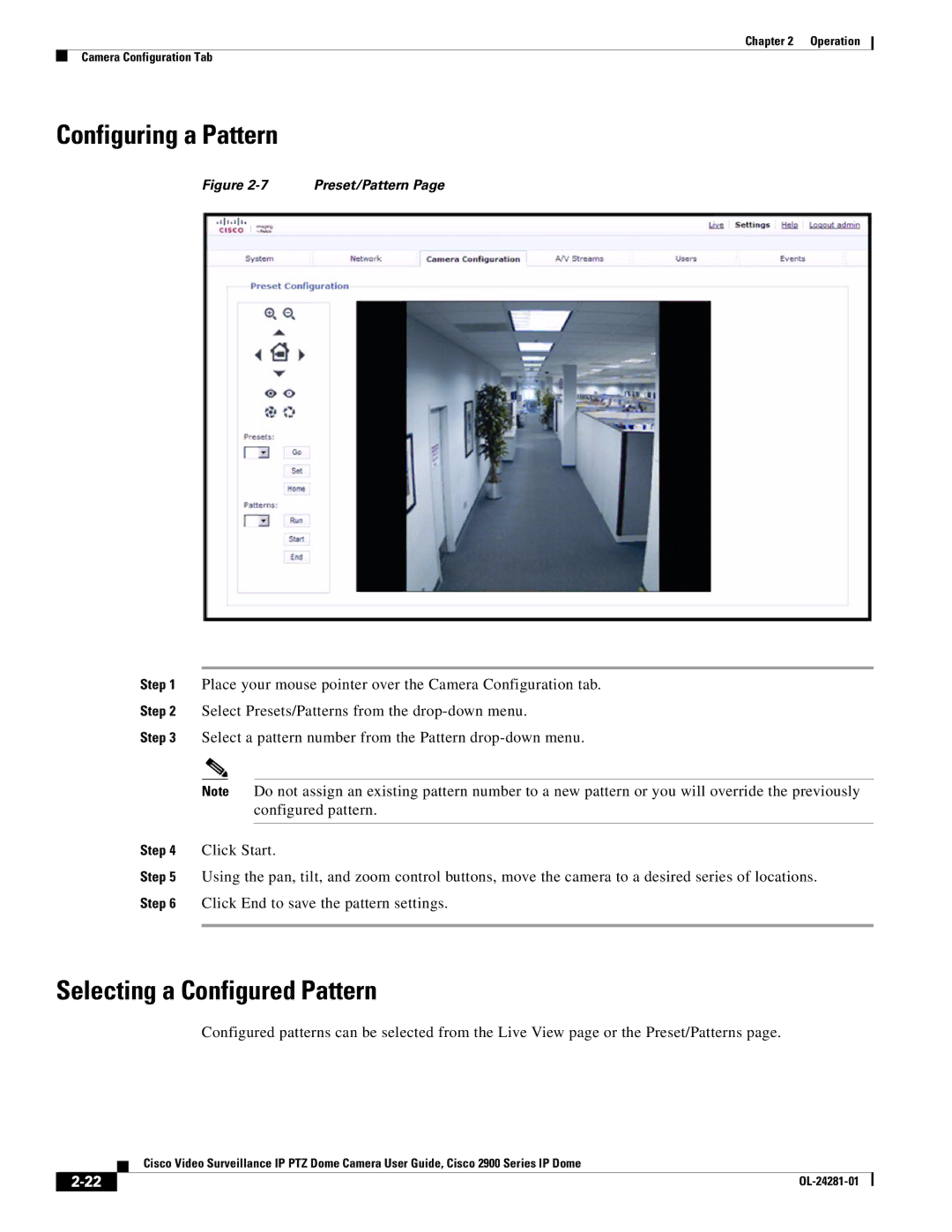 Cisco Systems OL-24281-01, 2900 manual Configuring a Pattern, Selecting a Configured Pattern 