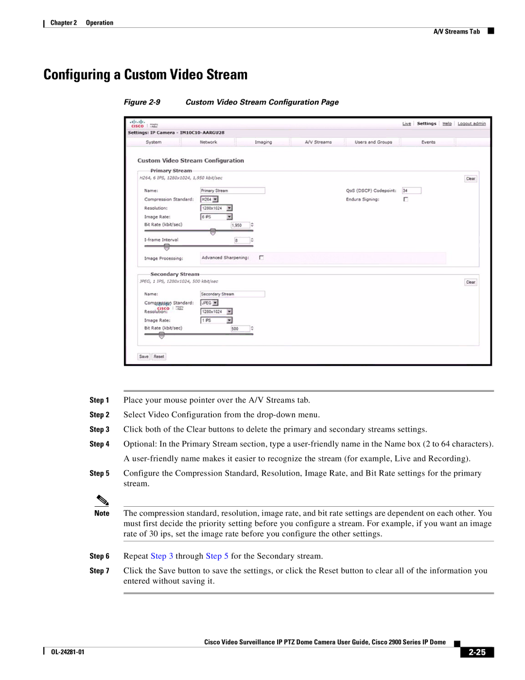 Cisco Systems 2900, OL-24281-01 manual Configuring a Custom Video Stream, Custom Video Stream Configuration 