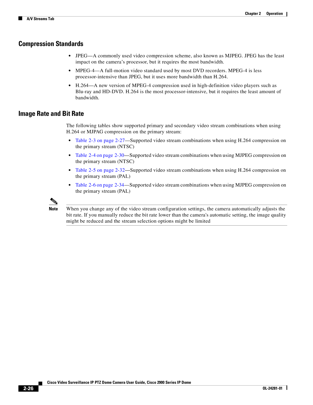 Cisco Systems OL-24281-01, 2900 manual Compression Standards, Image Rate and Bit Rate 