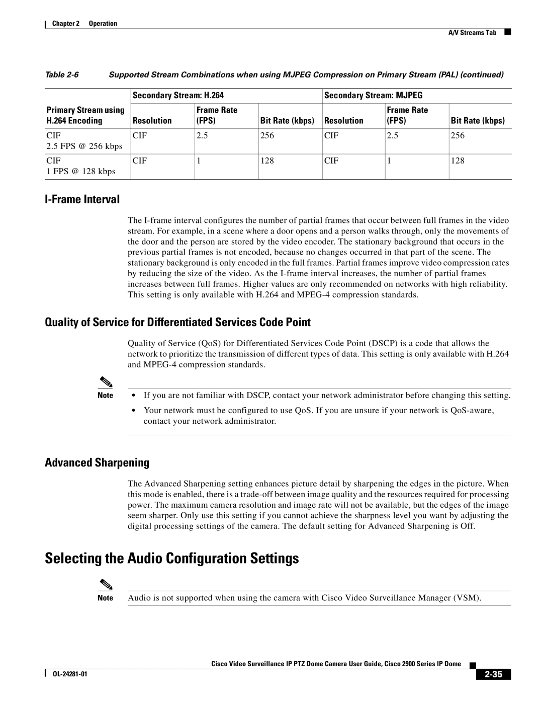 Cisco Systems 2900, OL-24281-01 manual Selecting the Audio Configuration Settings, Frame Interval, Advanced Sharpening 