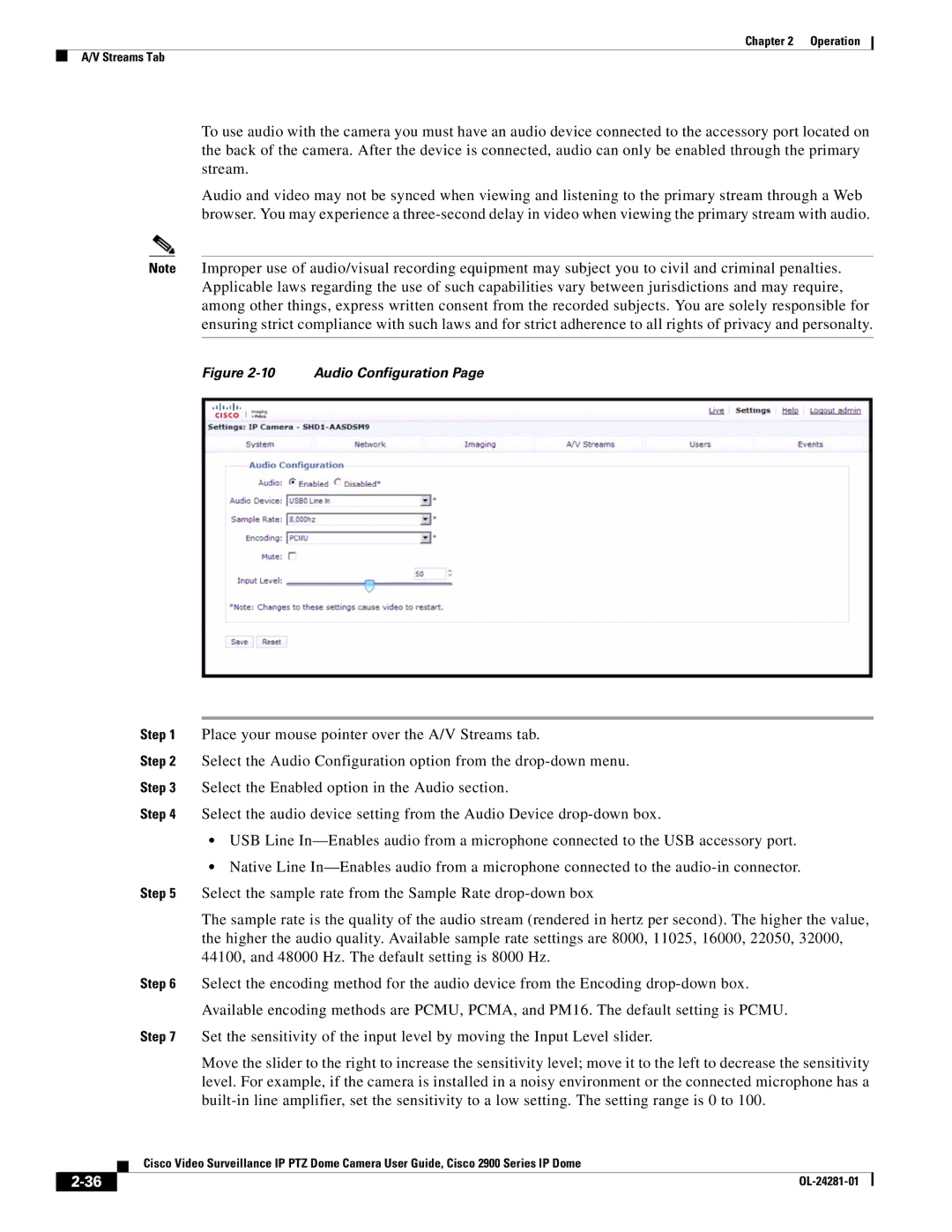 Cisco Systems OL-24281-01, 2900 manual Audio Configuration 