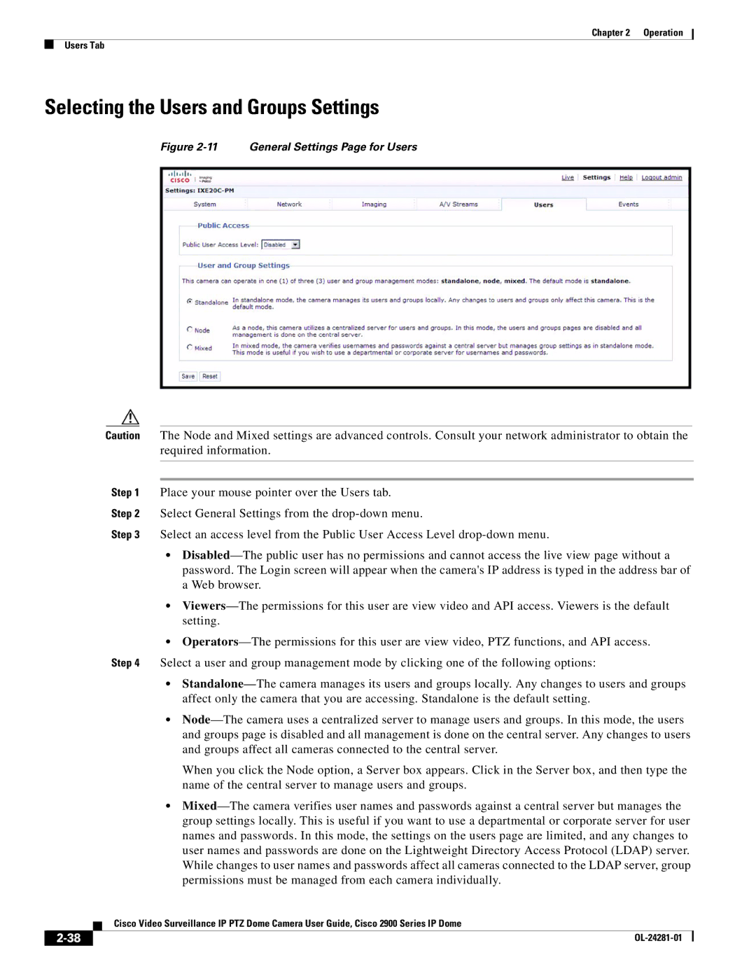 Cisco Systems OL-24281-01, 2900 manual Selecting the Users and Groups Settings, General Settings Page for Users 