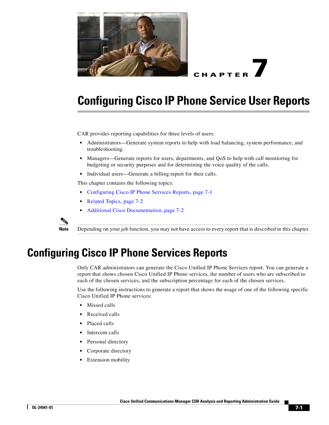 Cisco Systems OL-24541-01 manual Configuring Cisco IP Phone Service User Reports 