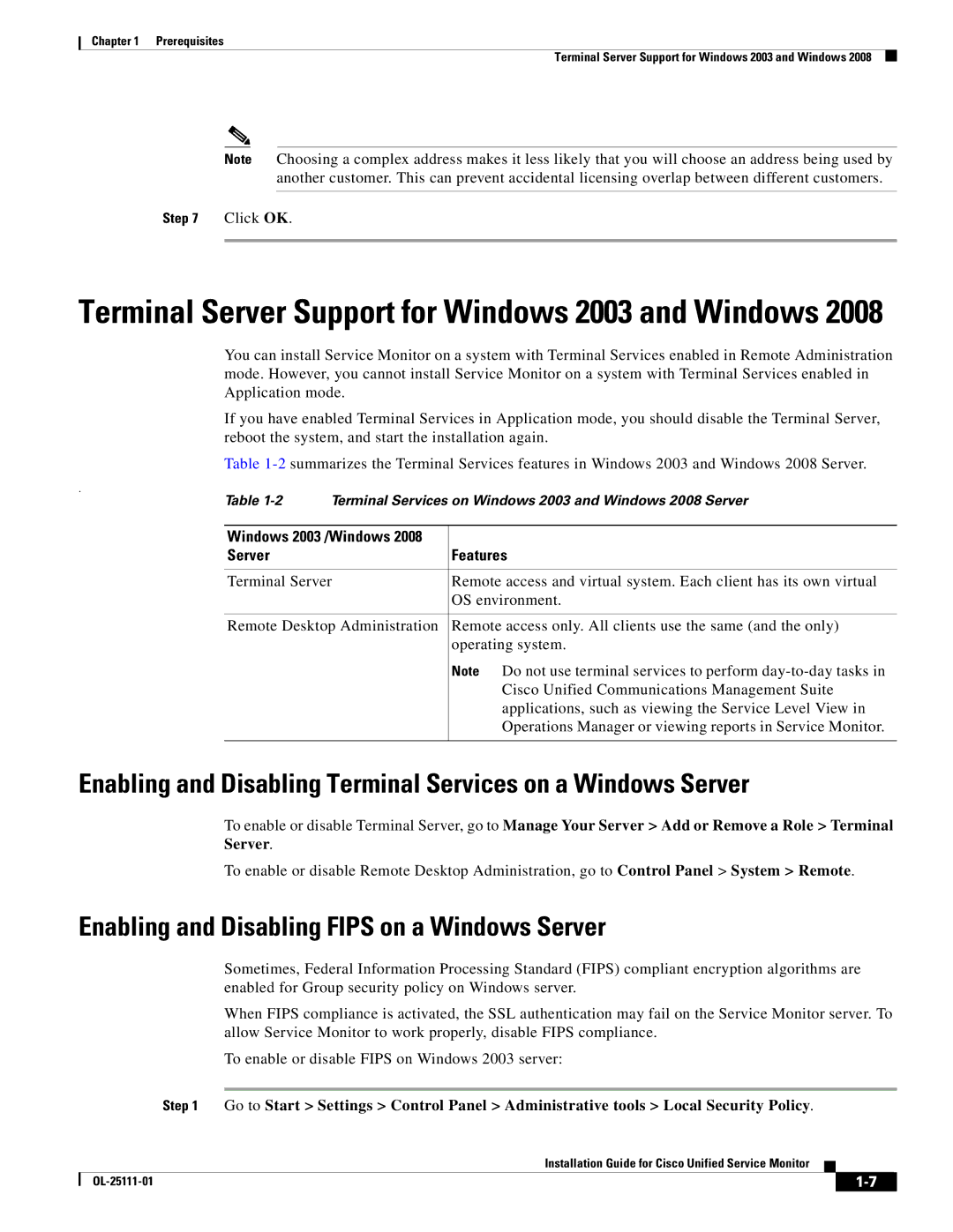 Cisco Systems OL-25111-01 manual Enabling and Disabling Fips on a Windows Server, Windows 2003 /Windows Server Features 