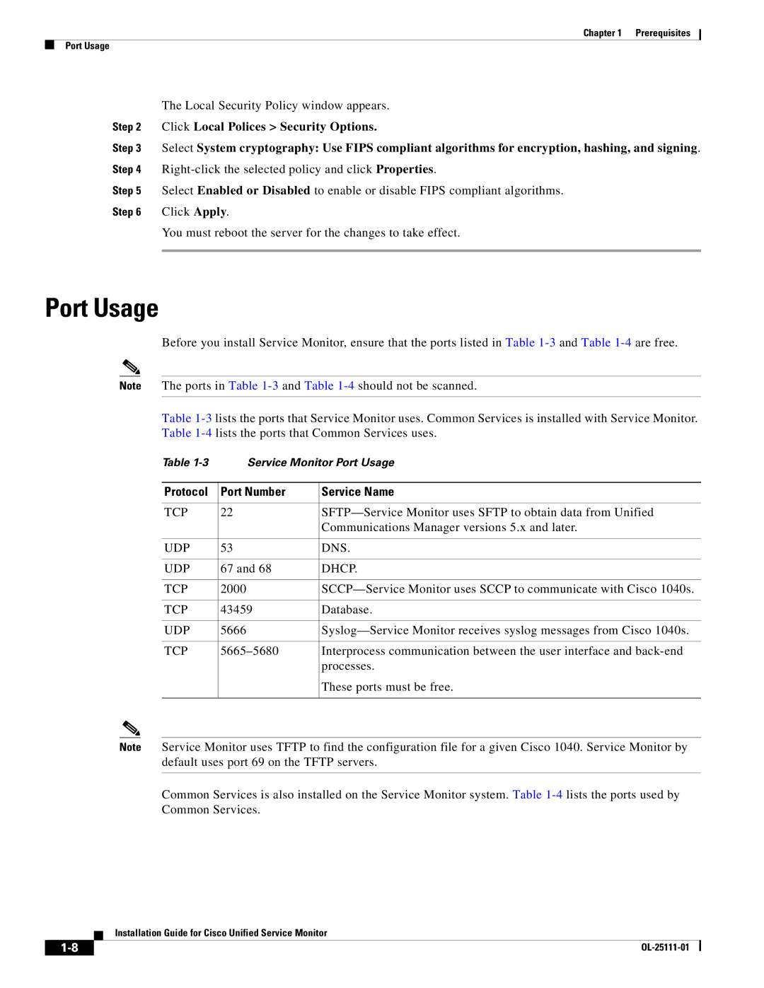 Cisco Systems OL-25111-01 manual Port Usage, Protocol Port Number Service Name 