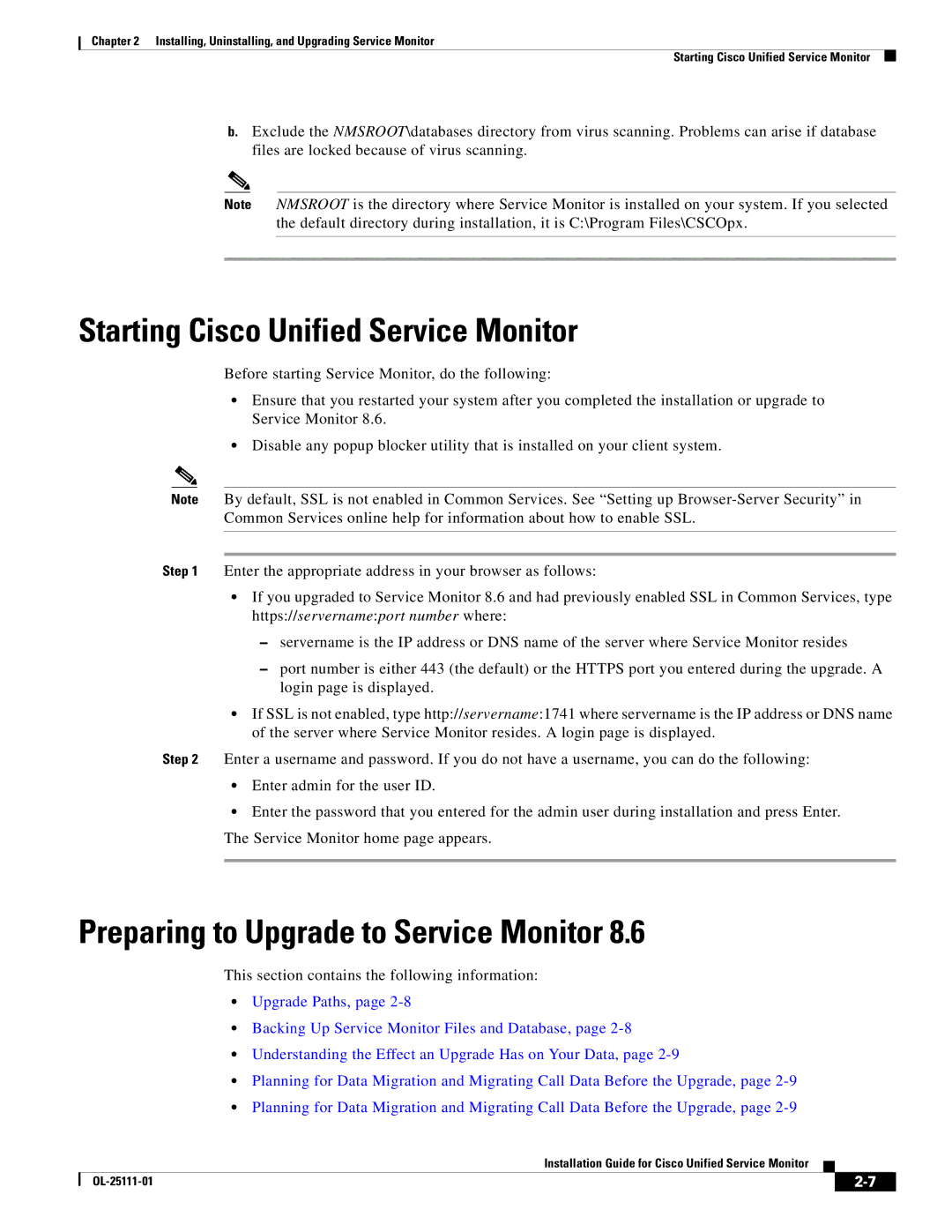 Cisco Systems OL-25111-01 manual Starting Cisco Unified Service Monitor, Preparing to Upgrade to Service Monitor 