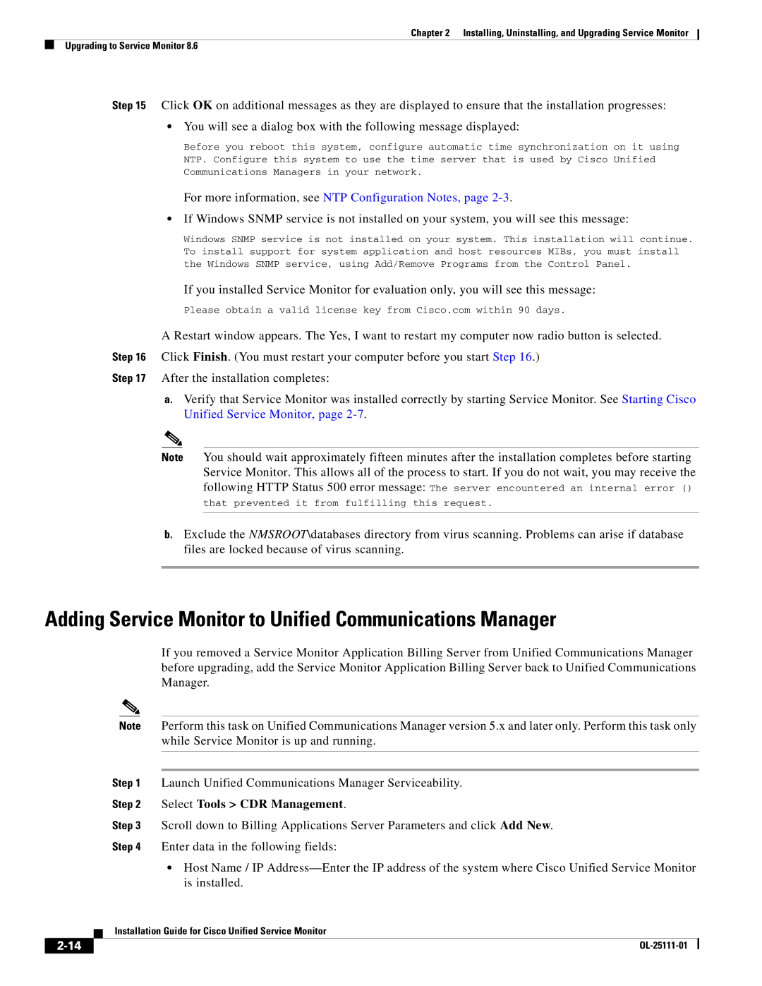 Cisco Systems OL-25111-01 manual Adding Service Monitor to Unified Communications Manager 