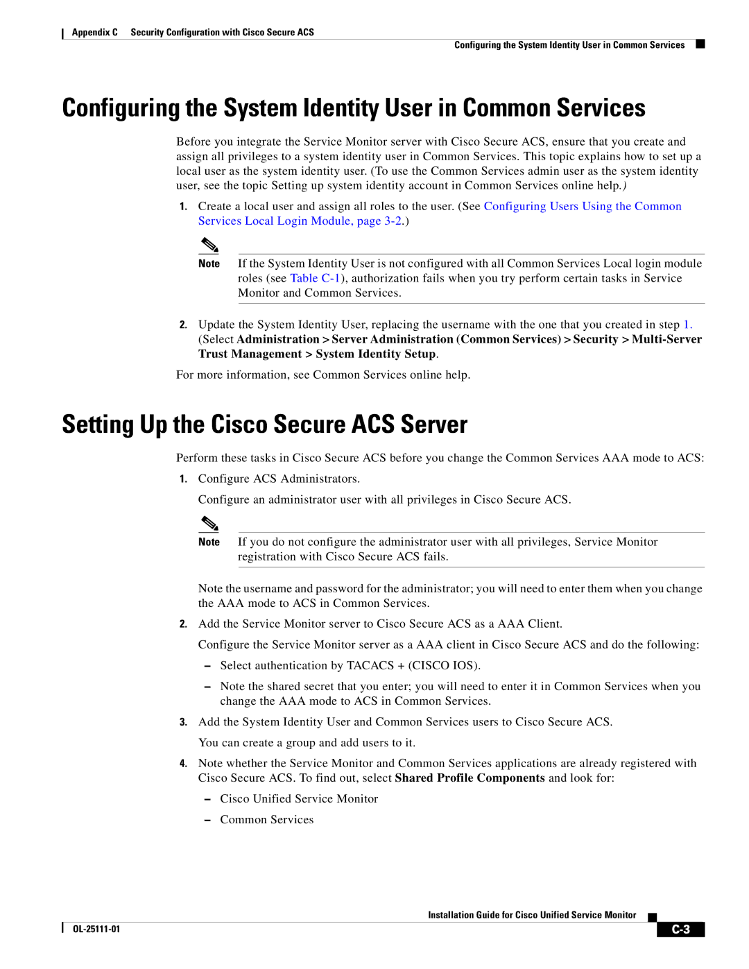 Cisco Systems OL-25111-01 Setting Up the Cisco Secure ACS Server, Configuring the System Identity User in Common Services 