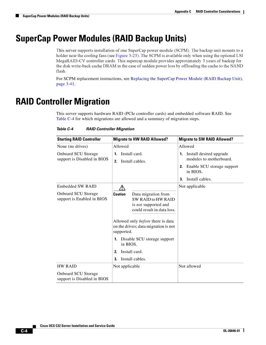 Cisco Systems OL-26646-01 manual SuperCap Power Modules RAID Backup Units, RAID Controller Migration 