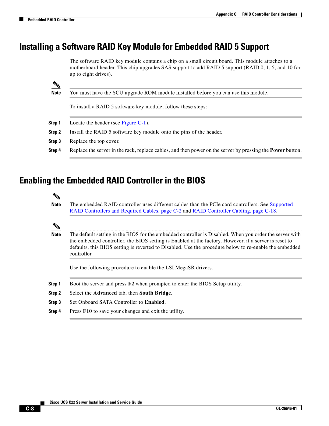 Cisco Systems OL-26646-01 manual Enabling the Embedded RAID Controller in the Bios 