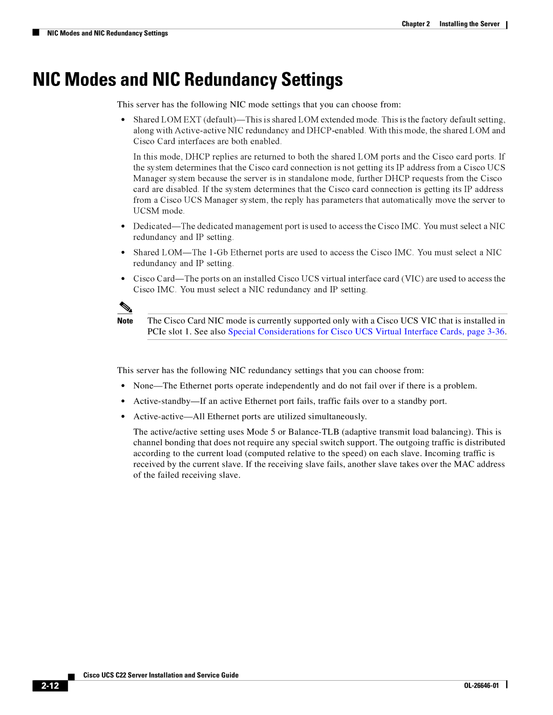 Cisco Systems OL-26646-01 manual NIC Modes and NIC Redundancy Settings 