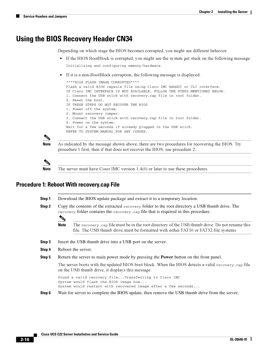 Cisco Systems OL-26646-01 manual Using the Bios Recovery Header CN34, Procedure 1 Reboot With recovery.cap File 