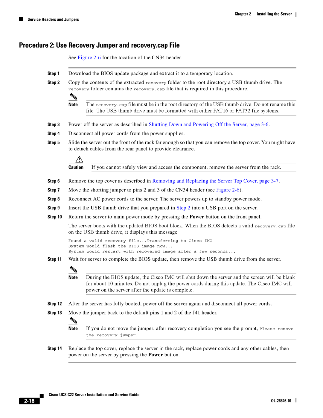 Cisco Systems OL-26646-01 manual Procedure 2 Use Recovery Jumper and recovery.cap File 