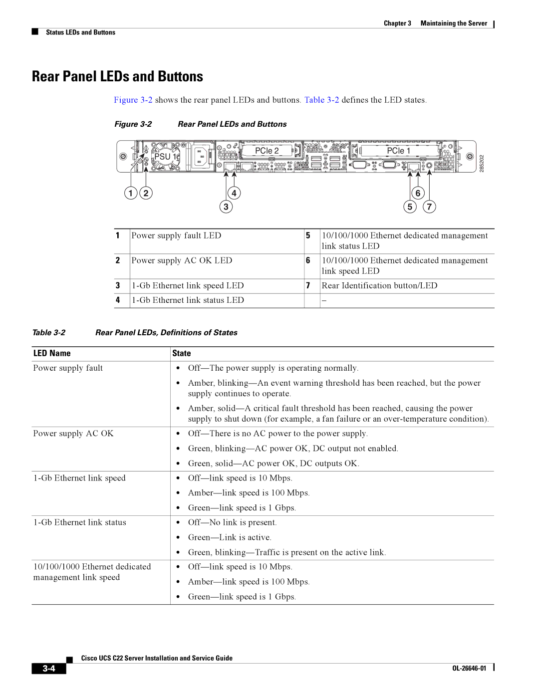 Cisco Systems OL-26646-01 manual Rear Panel LEDs and Buttons 