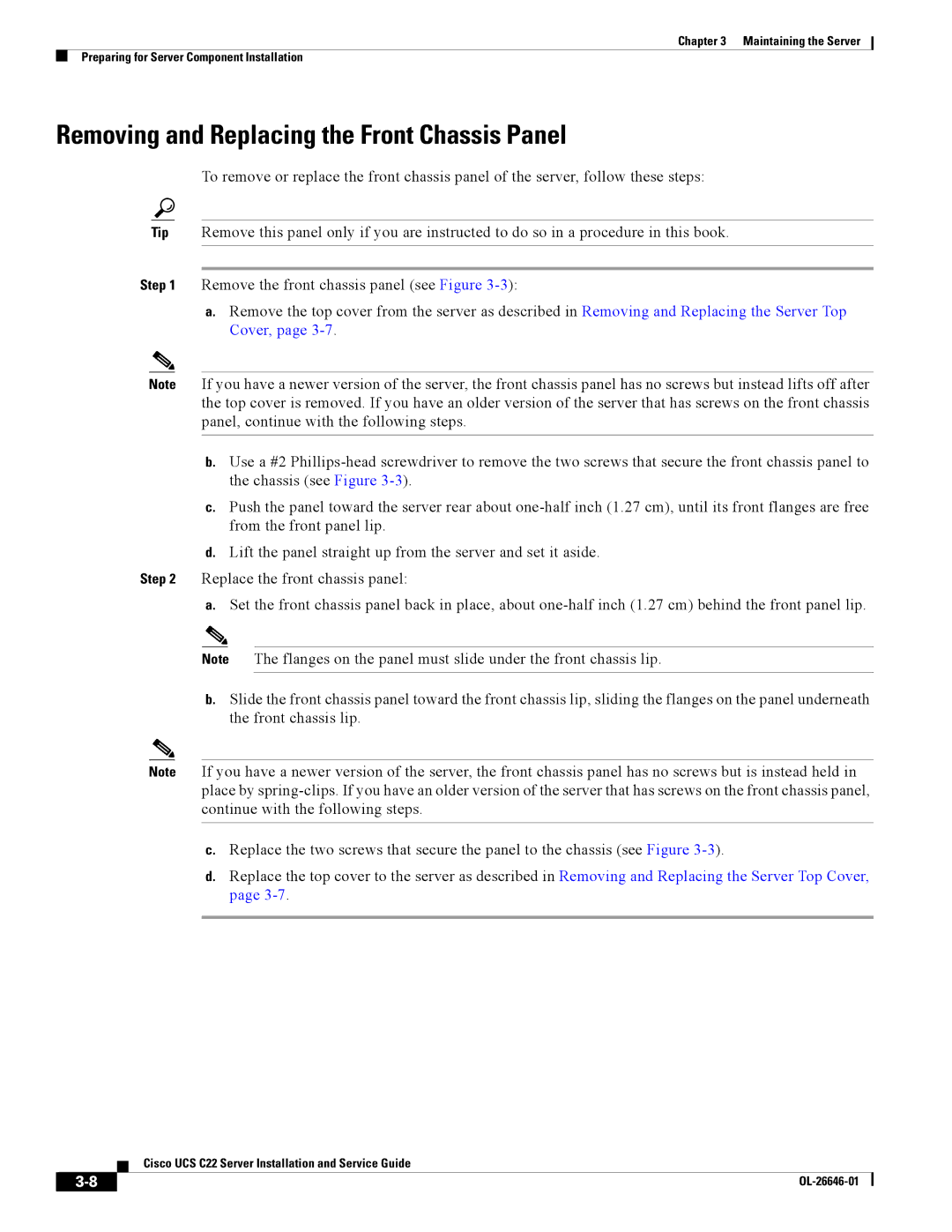 Cisco Systems OL-26646-01 manual Removing and Replacing the Front Chassis Panel 