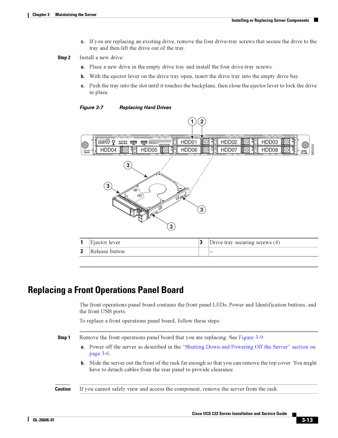 Cisco Systems OL-26646-01 manual Replacing a Front Operations Panel Board 