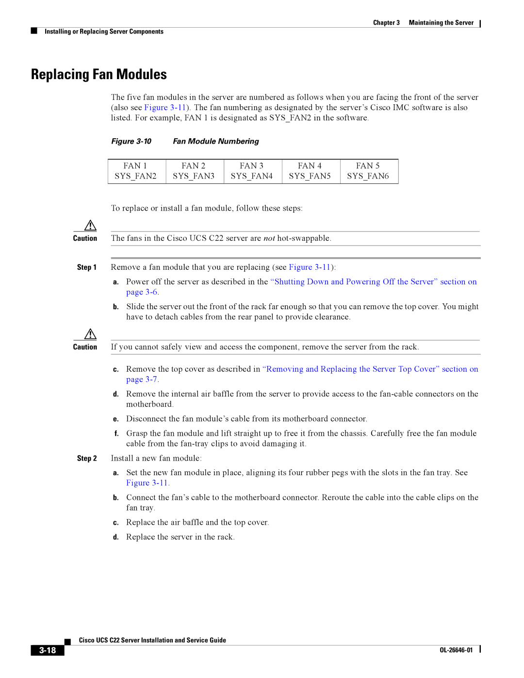 Cisco Systems OL-26646-01 manual Replacing Fan Modules, FAN SYSFAN2 SYSFAN3 SYSFAN4 SYSFAN5 SYSFAN6 