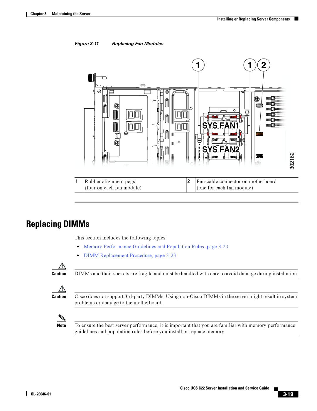 Cisco Systems OL-26646-01 manual Replacing DIMMs, SYS FAN23 