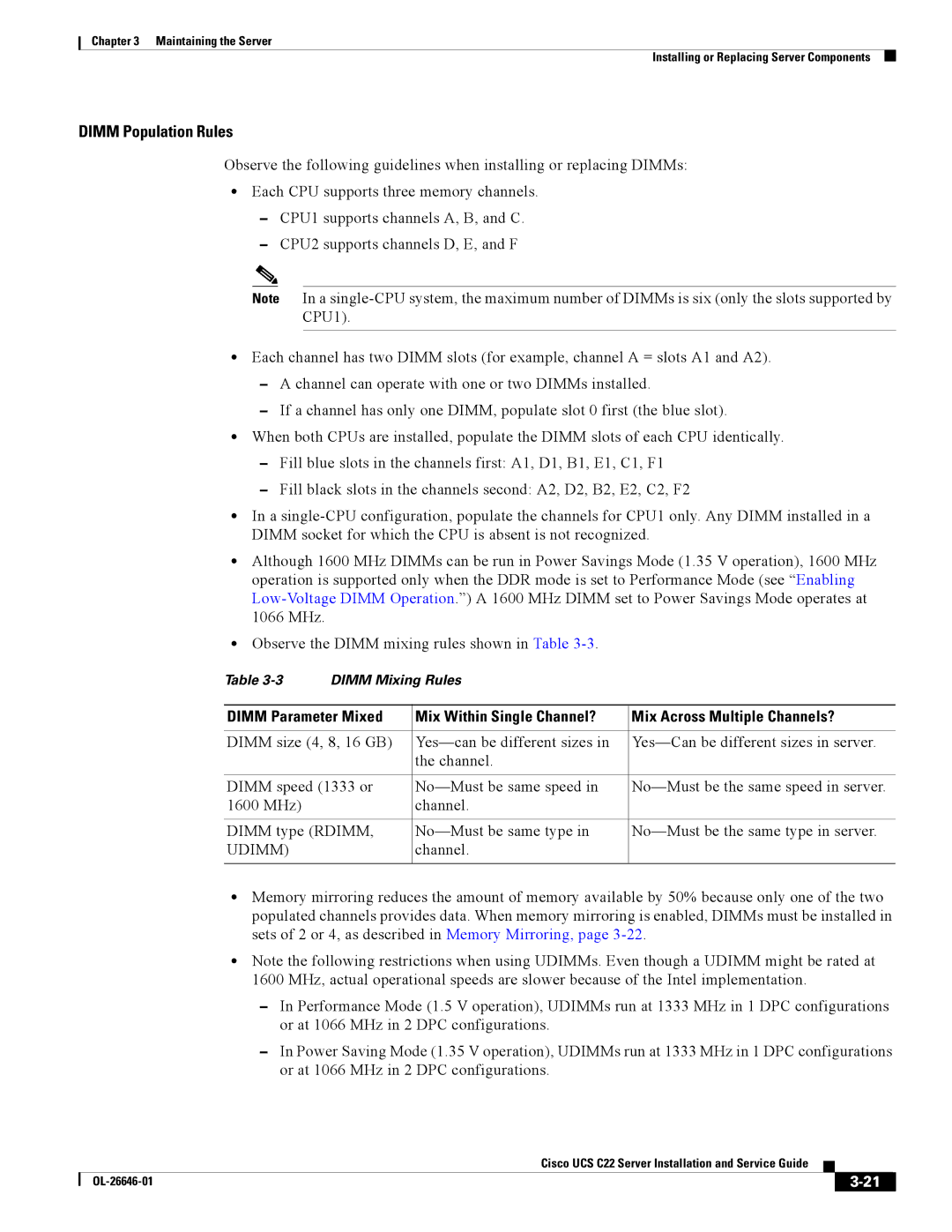 Cisco Systems OL-26646-01 manual Dimm Population Rules, Udimm 