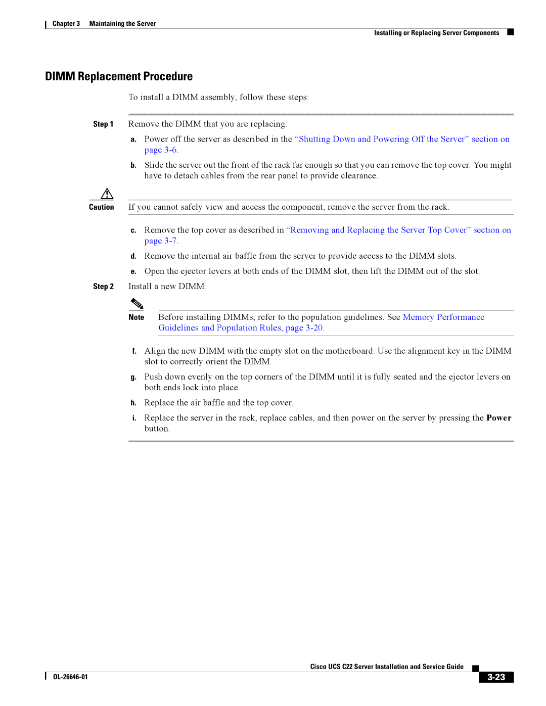 Cisco Systems OL-26646-01 manual Dimm Replacement Procedure 