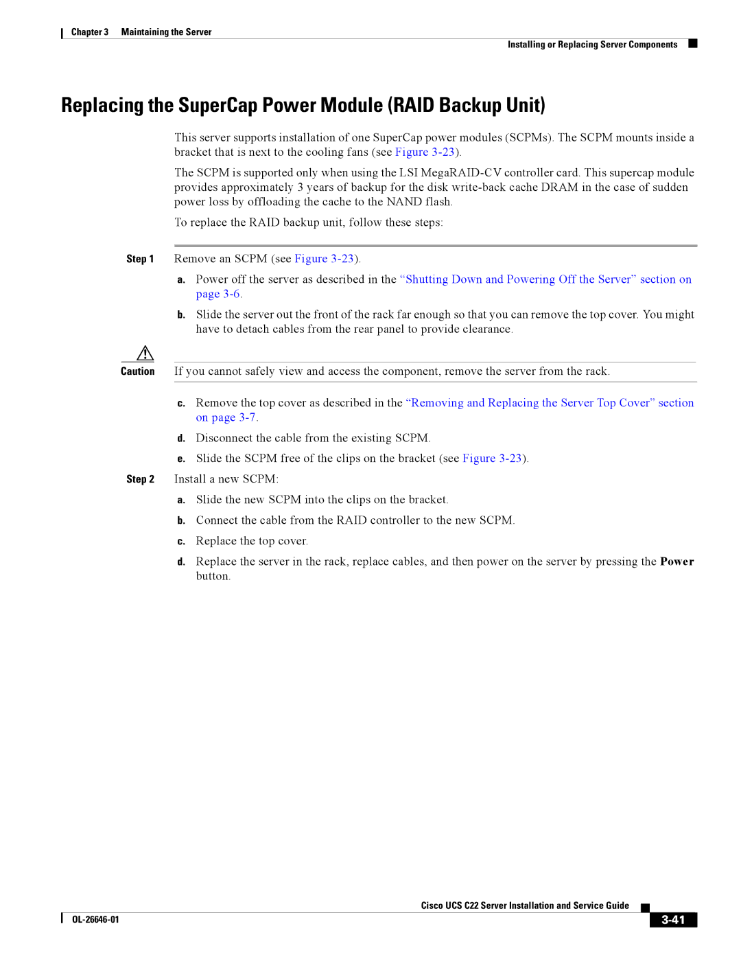 Cisco Systems OL-26646-01 manual Replacing the SuperCap Power Module RAID Backup Unit 