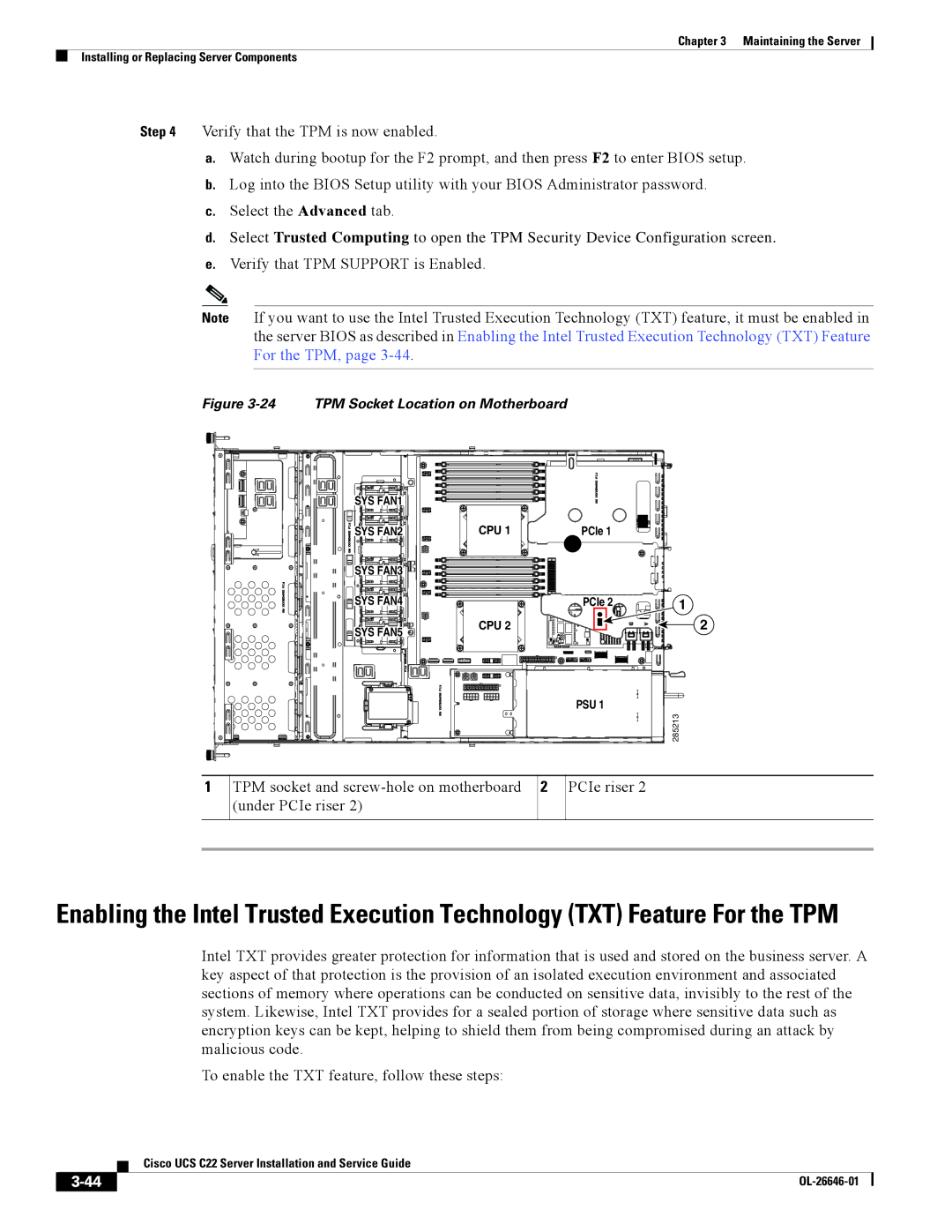 Cisco Systems OL-26646-01 manual TPM Socket Location on Motherboard 