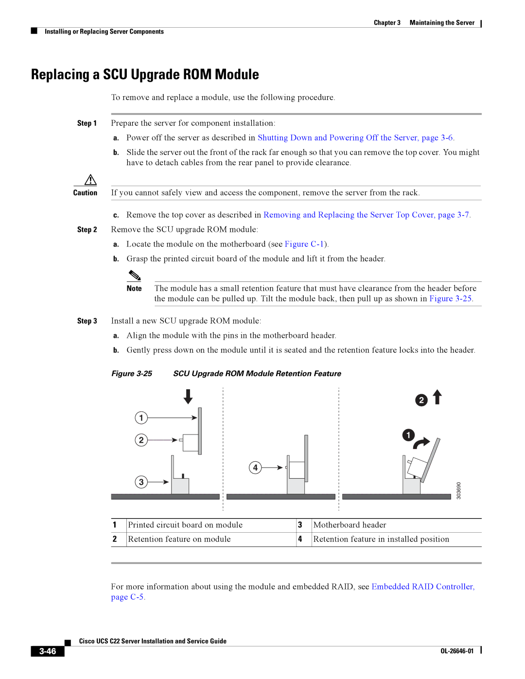 Cisco Systems OL-26646-01 manual Replacing a SCU Upgrade ROM Module, SCU Upgrade ROM Module Retention Feature 
