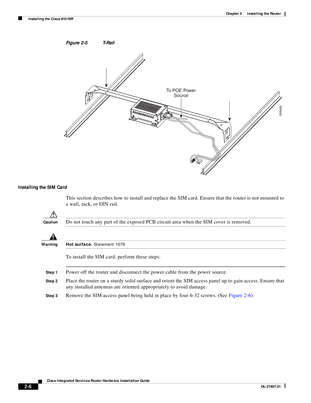 Cisco Systems OL-27407-01 manual Installing the SIM Card 