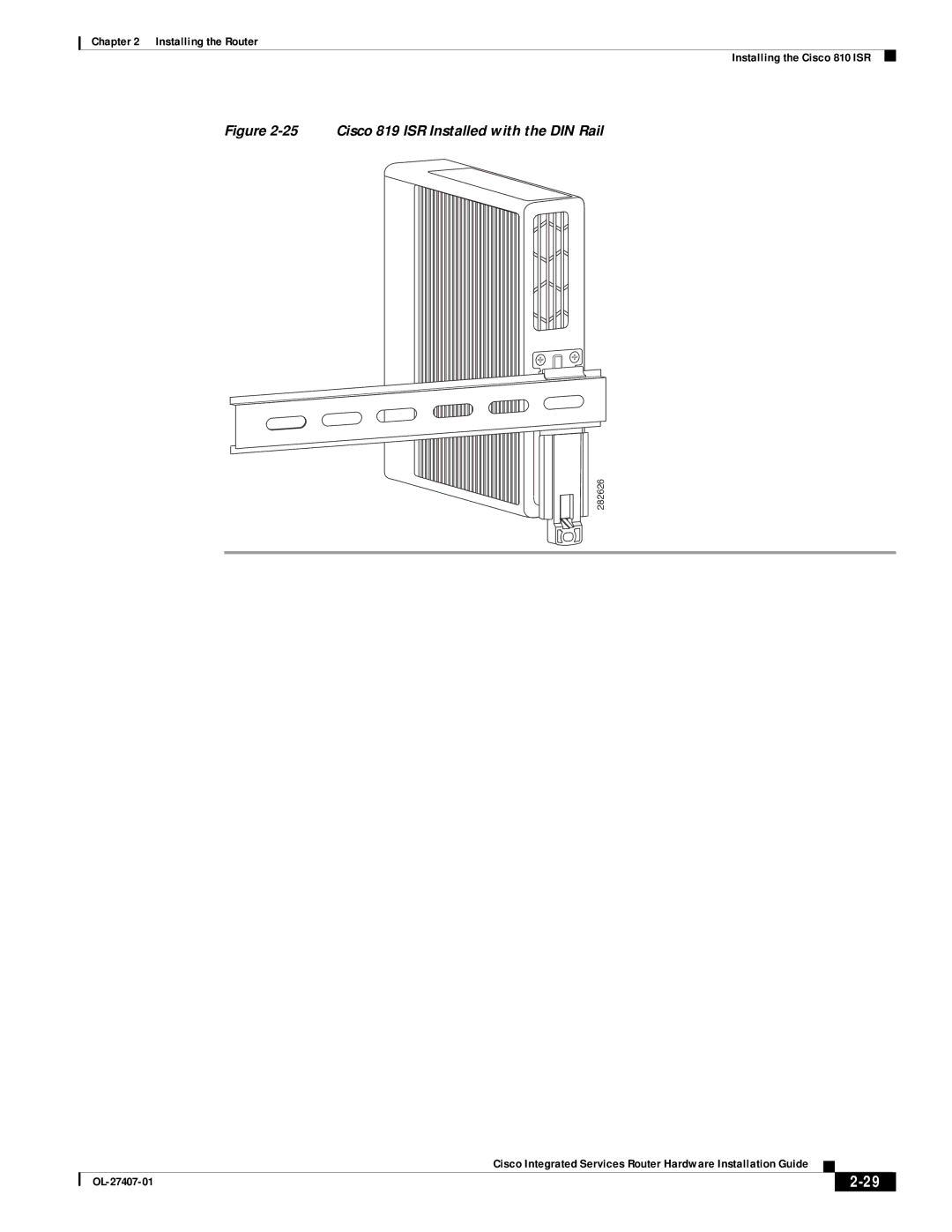 Cisco Systems OL-27407-01 manual Cisco 819 ISR Installed with the DIN Rail 