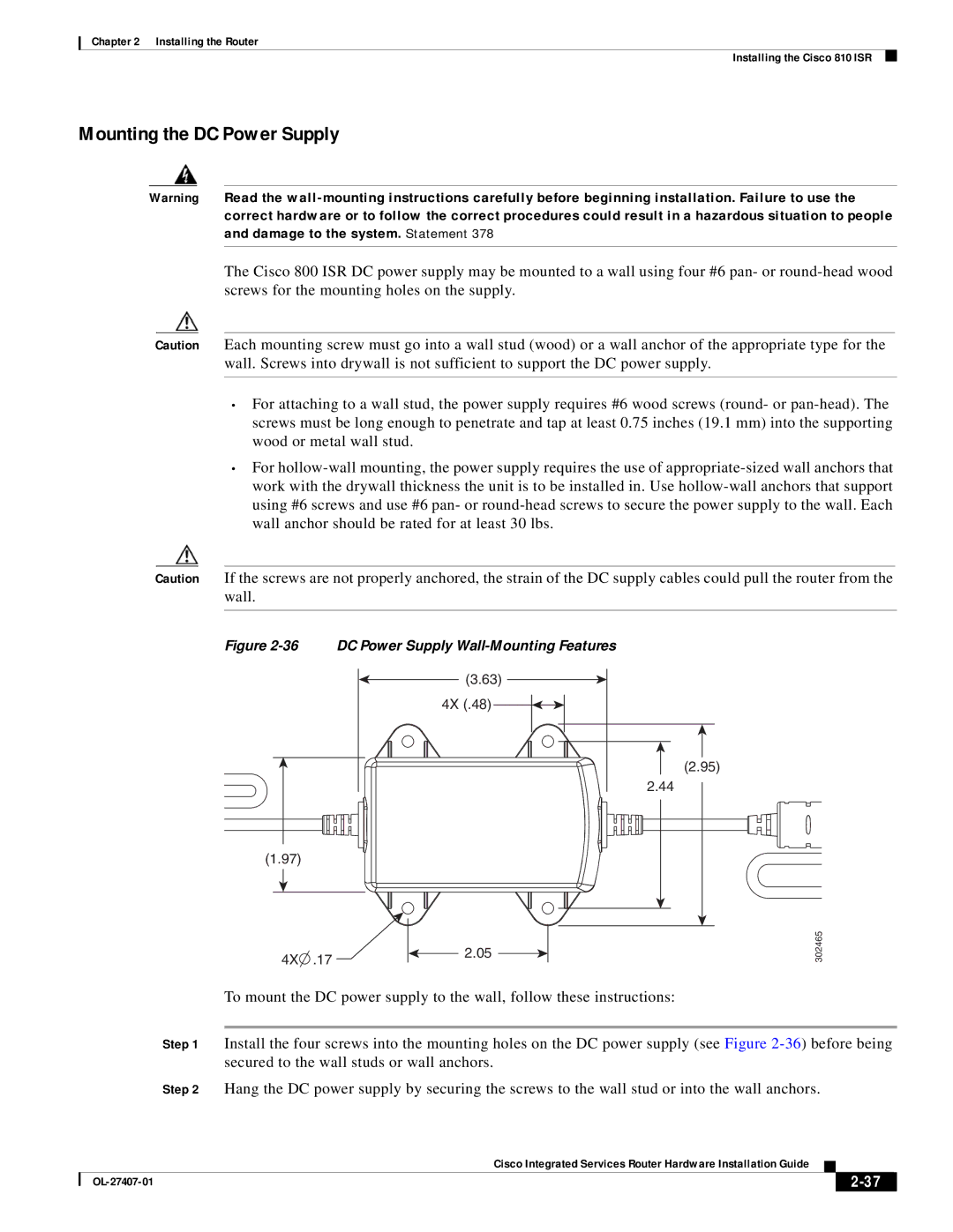 Cisco Systems OL-27407-01 manual Mounting the DC Power Supply, DC Power Supply Wall-Mounting Features 