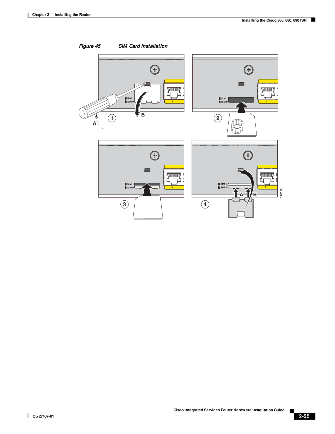 Cisco Systems OL-27407-01 manual SIM Card Installation 