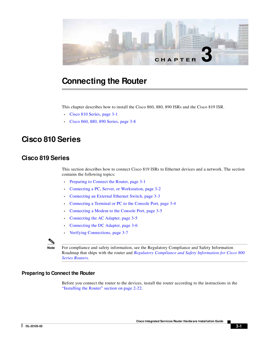 Cisco Systems OL-27407-01 manual Connecting the Router, Preparing to Connect the Router 