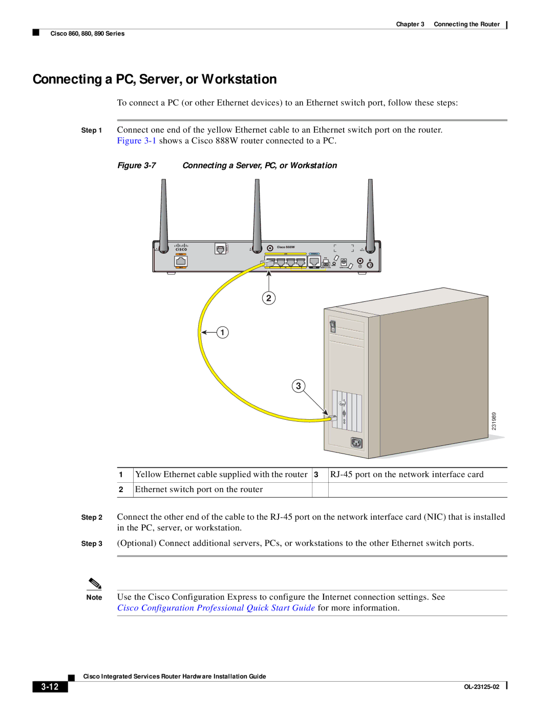 Cisco Systems OL-27407-01 manual Connecting a PC, Server, or Workstation, Connecting a Server, PC, or Workstation 