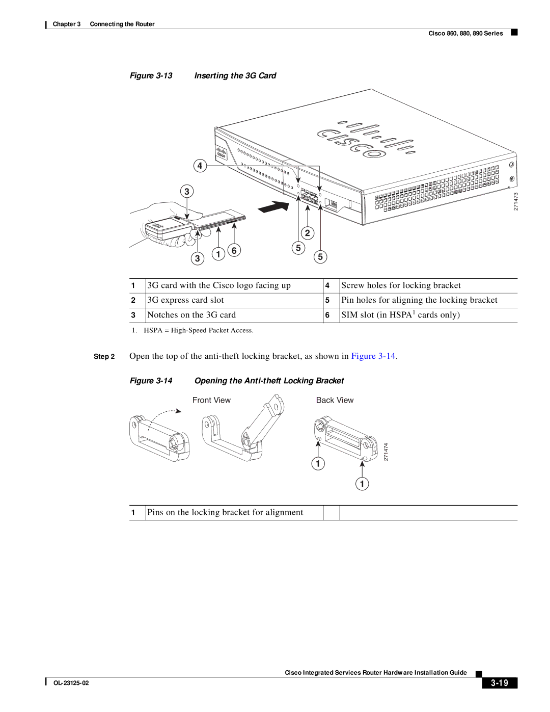 Cisco Systems OL-27407-01 manual Pins on the locking bracket for alignment, Inserting the 3G Card 