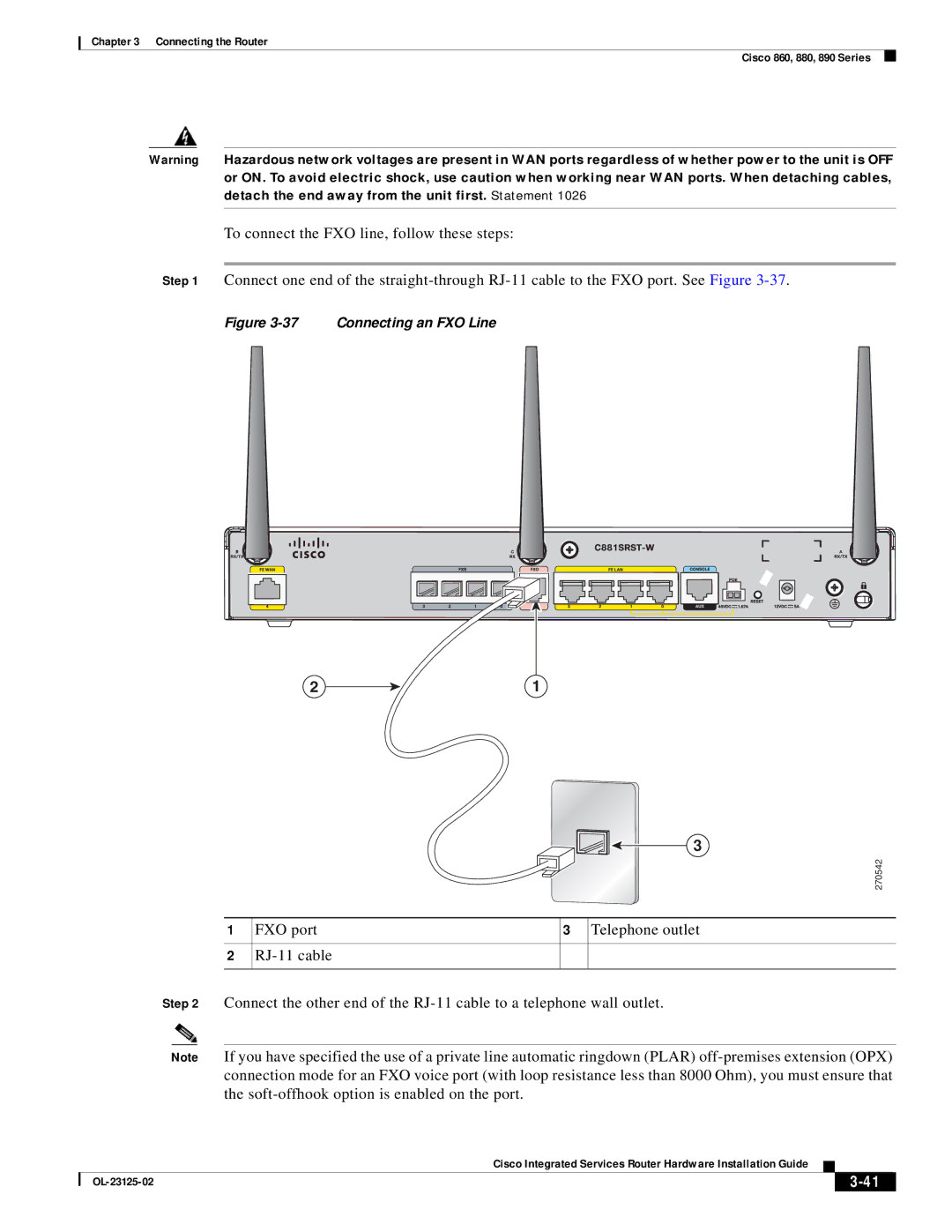 Cisco Systems OL-27407-01 manual Connecting an FXO Line 