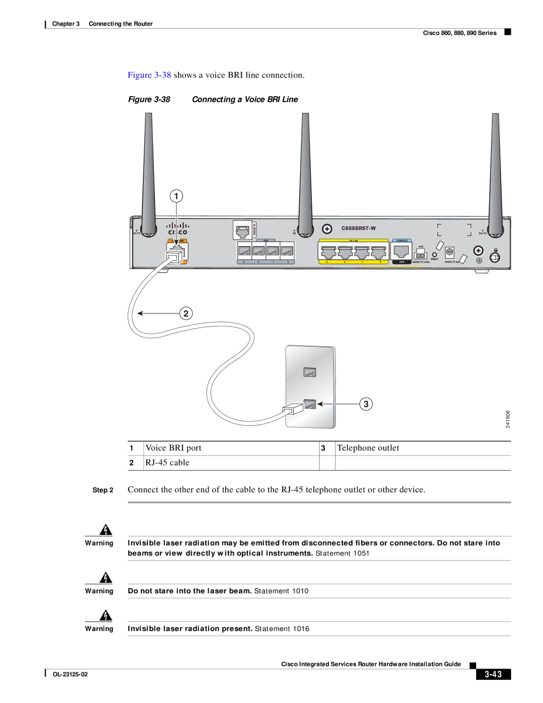 Cisco Systems OL-27407-01 manual 38shows a voice BRI line connection 