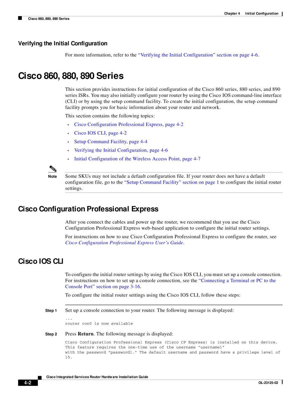 Cisco Systems OL-27407-01 Cisco Configuration Professional Express, Cisco IOS CLI, Verifying the Initial Configuration 