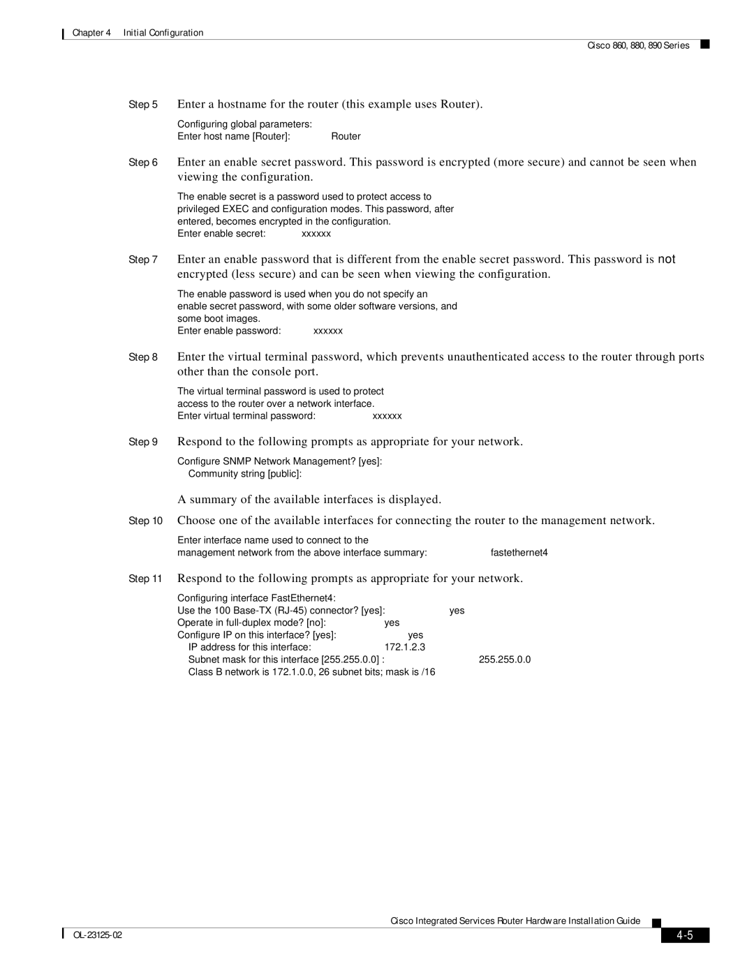 Cisco Systems OL-27407-01 manual Enter a hostname for the router this example uses Router 