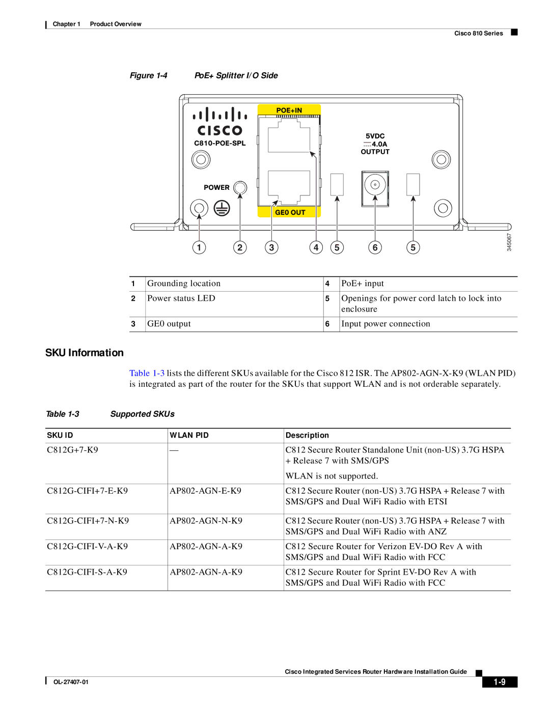 Cisco Systems OL-27407-01 manual SKU Information, C812G-CIFI-V-A-K9, C812G-CIFI-S-A-K9 