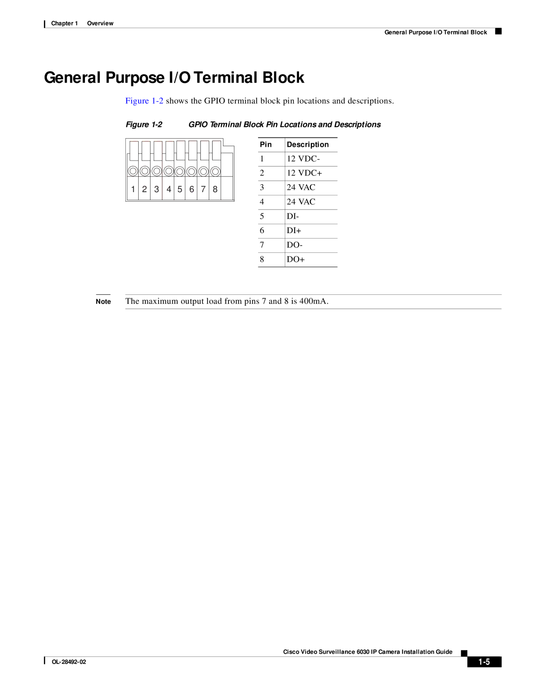 Cisco Systems OL-28492-02 manual General Purpose I/O Terminal Block, Pin Description 