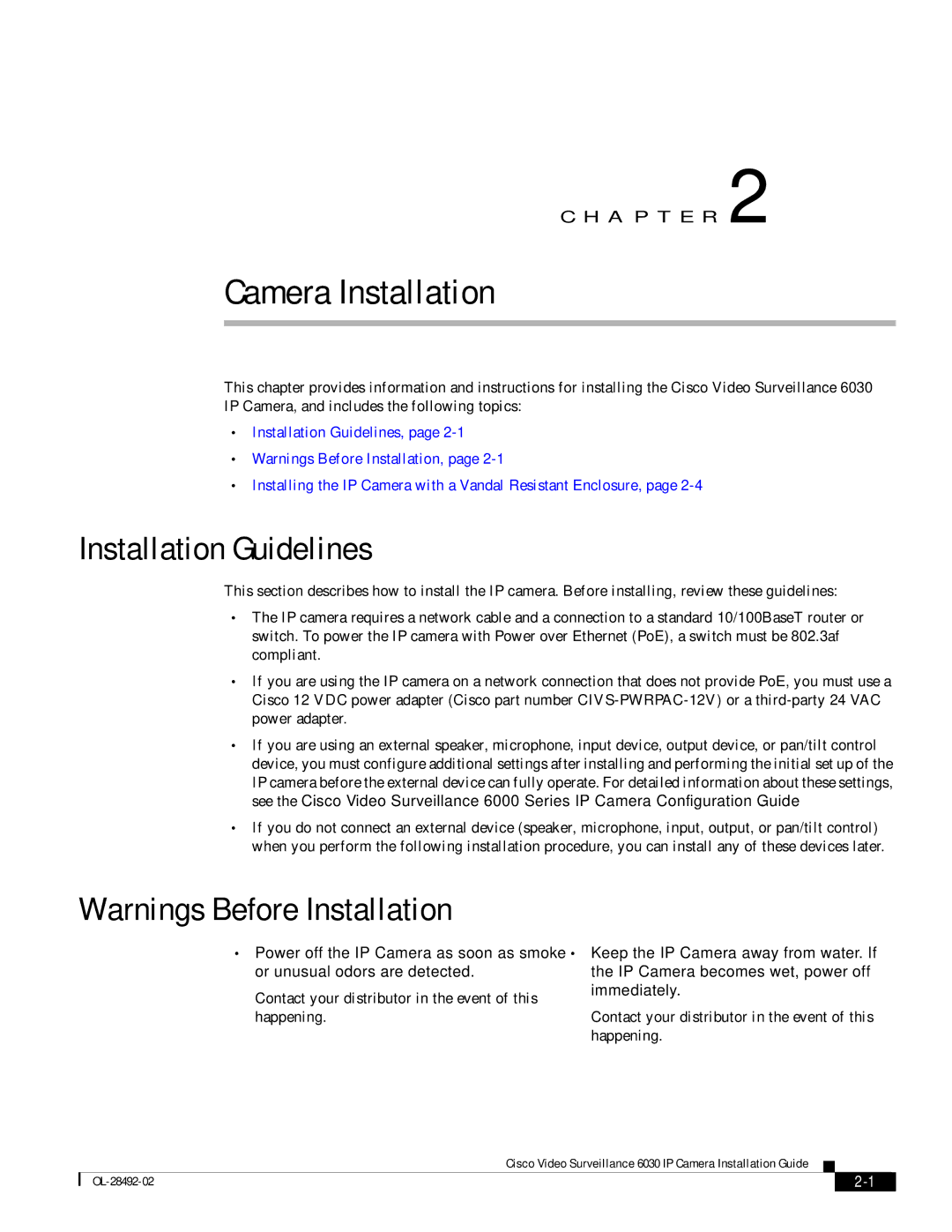 Cisco Systems OL-28492-02 manual Camera Installation, Installation Guidelines 