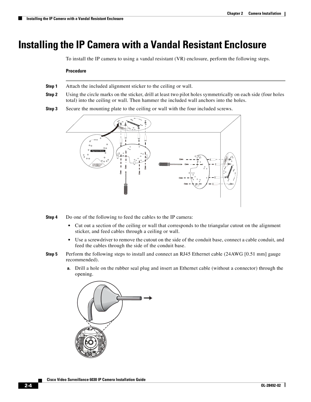 Cisco Systems OL-28492-02 manual Installing the IP Camera with a Vandal Resistant Enclosure, Procedure 