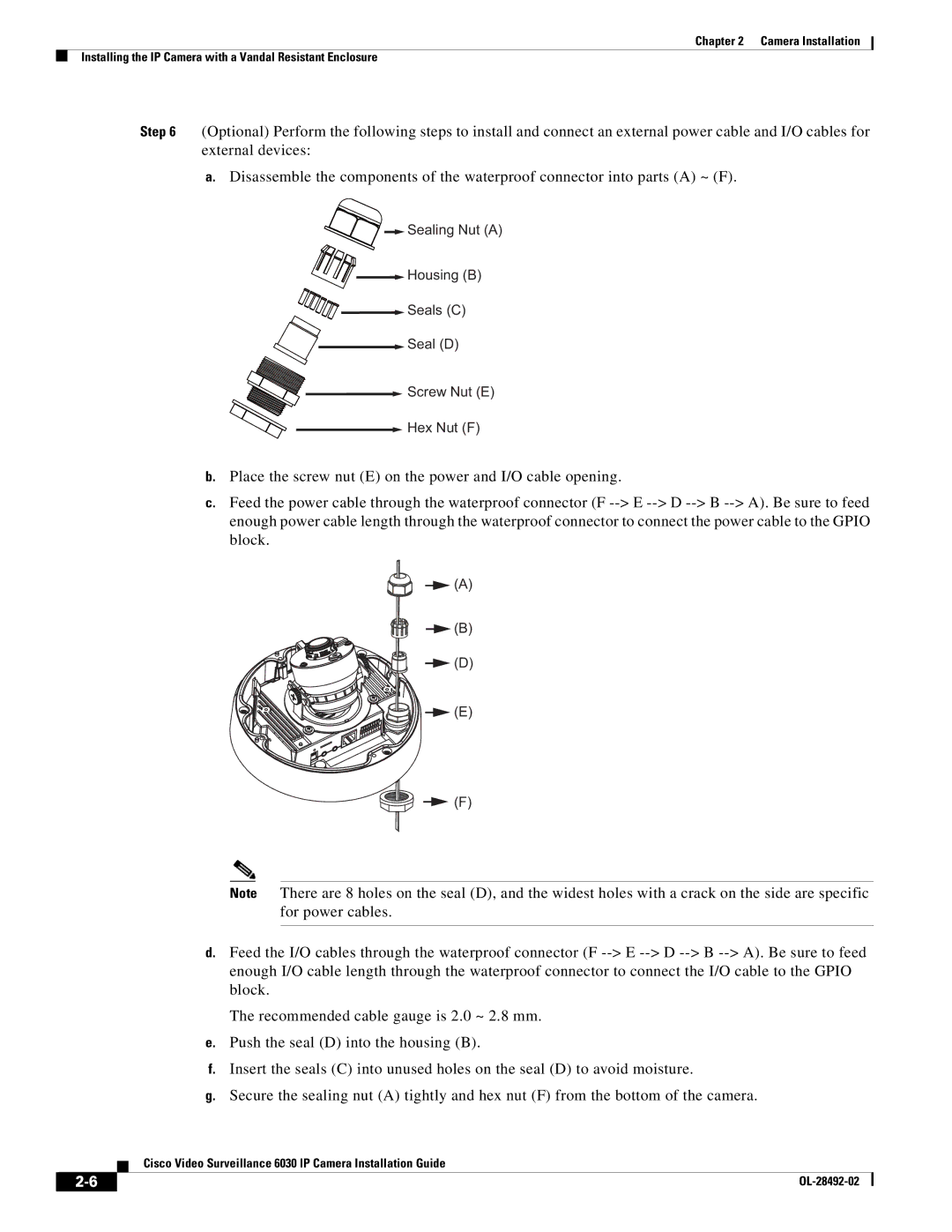 Cisco Systems OL-28492-02 manual Sealing Nut a Housing B Seals C Seal D Screw Nut E Hex Nut F 