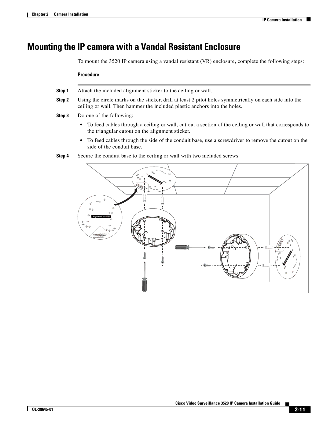 Cisco Systems OL-28645-01 manual Mounting the IP camera with a Vandal Resistant Enclosure, Procedure 