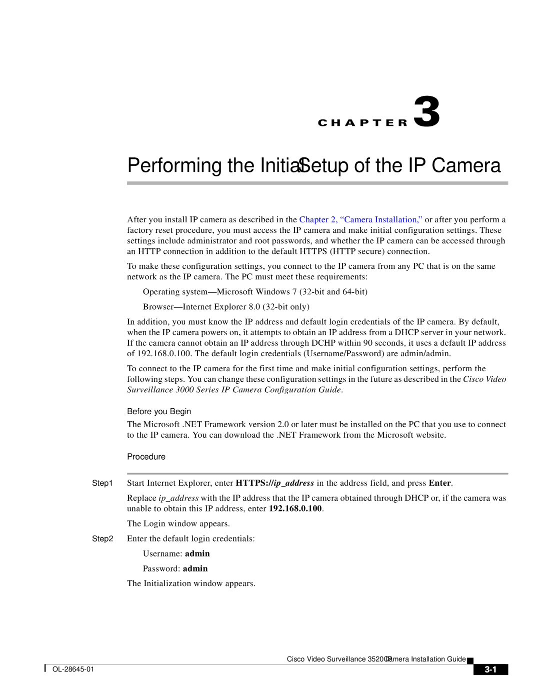 Cisco Systems OL-28645-01 manual Performing the Initial Setup of the IP Camera, Before you Begin 