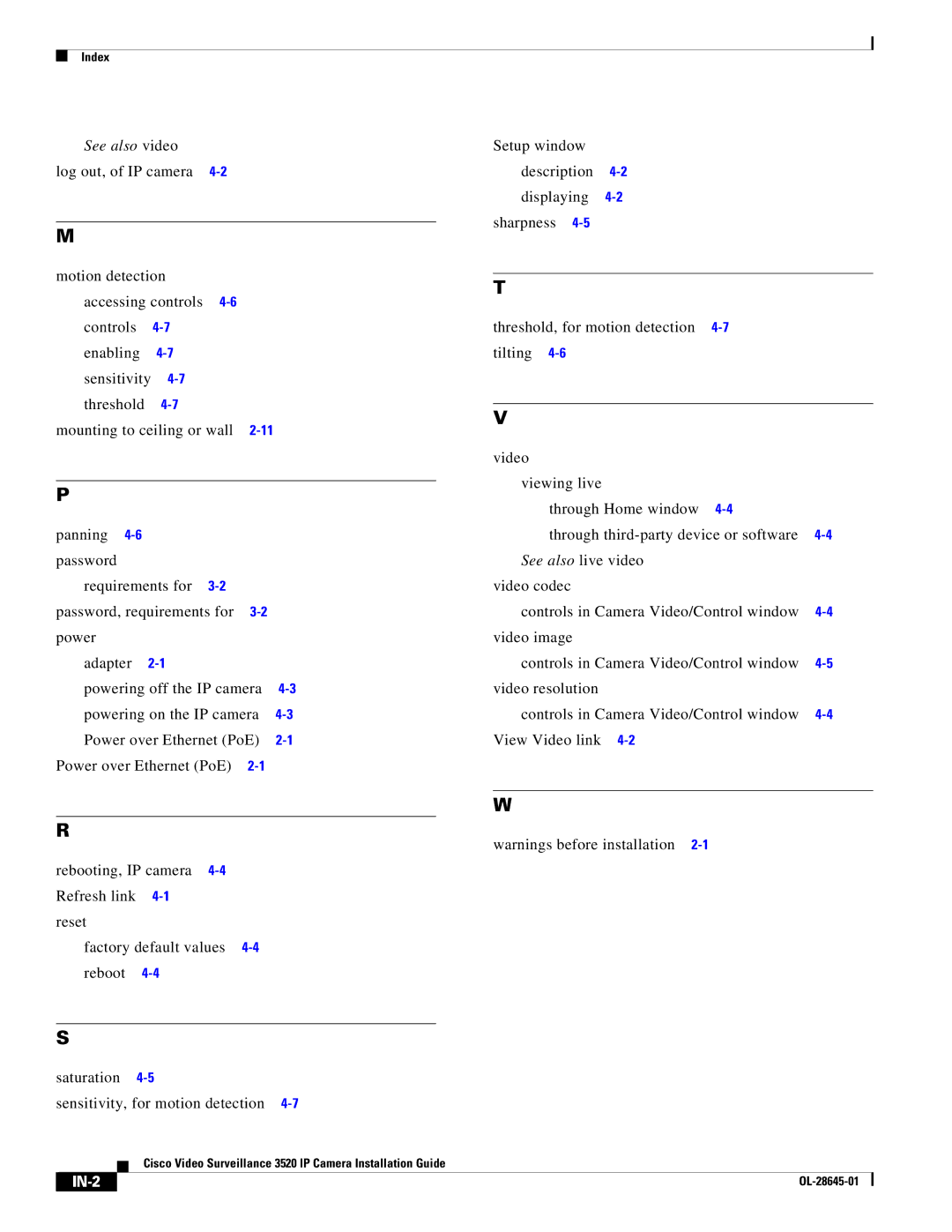 Cisco Systems OL-28645-01 manual See also video, Saturation Sensitivity, for motion detection 